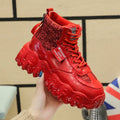 Big wavy snowflake daddy shoes with sequins, cross ties, rhinestones, sponge cake heel, waterproof platform, round toe, solid colour