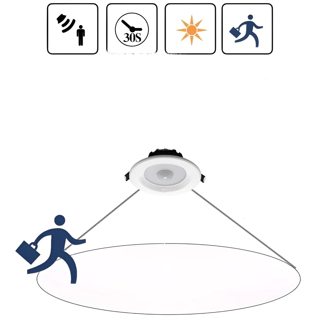 Infrared body sensing LED down light with aluminium housing for automatic ceiling installation