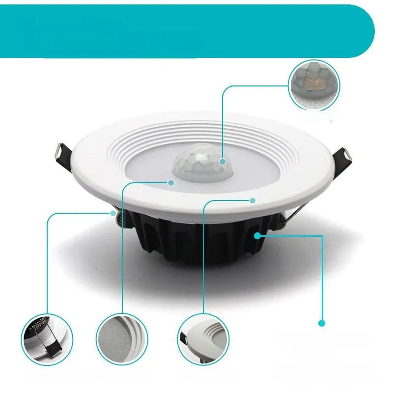Infrared body sensing LED down light with aluminium housing for automatic ceiling installation