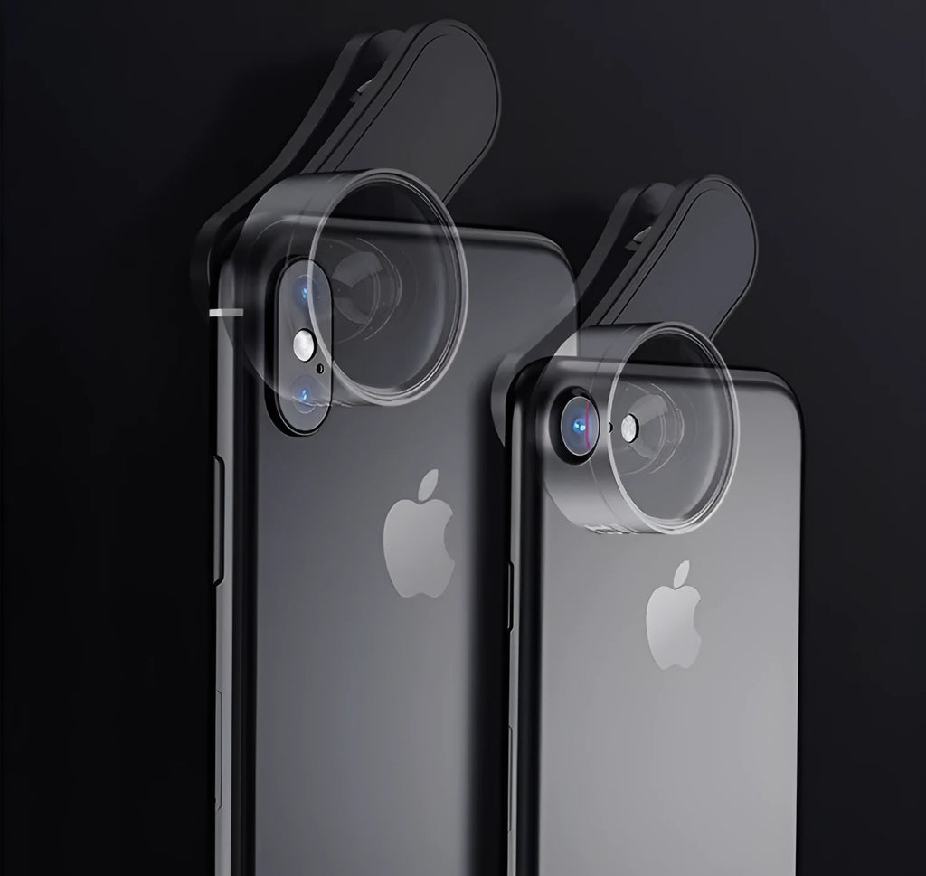 Universal smartphone fill light attachment with triple lens kit including wide angle, macro, and fish eye lenses