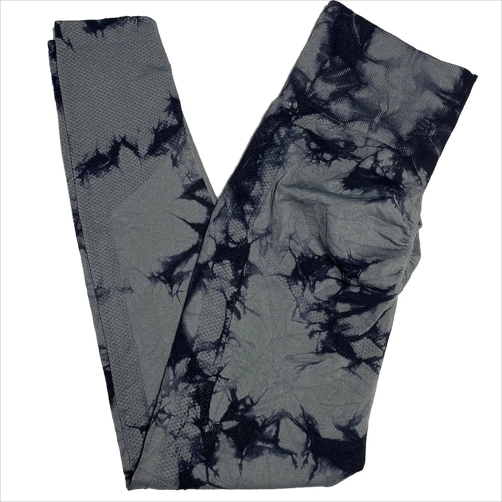 High-waist jacquard yoga leggings for women in blue, with elastic waistband and hip-lifting design