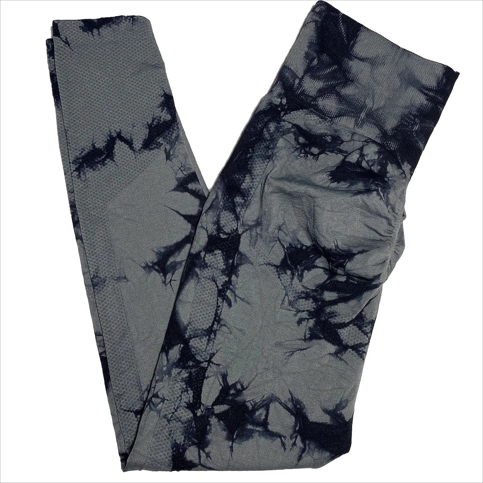 High-waist jacquard yoga leggings for women in blue, with elastic waistband and hip-lifting design