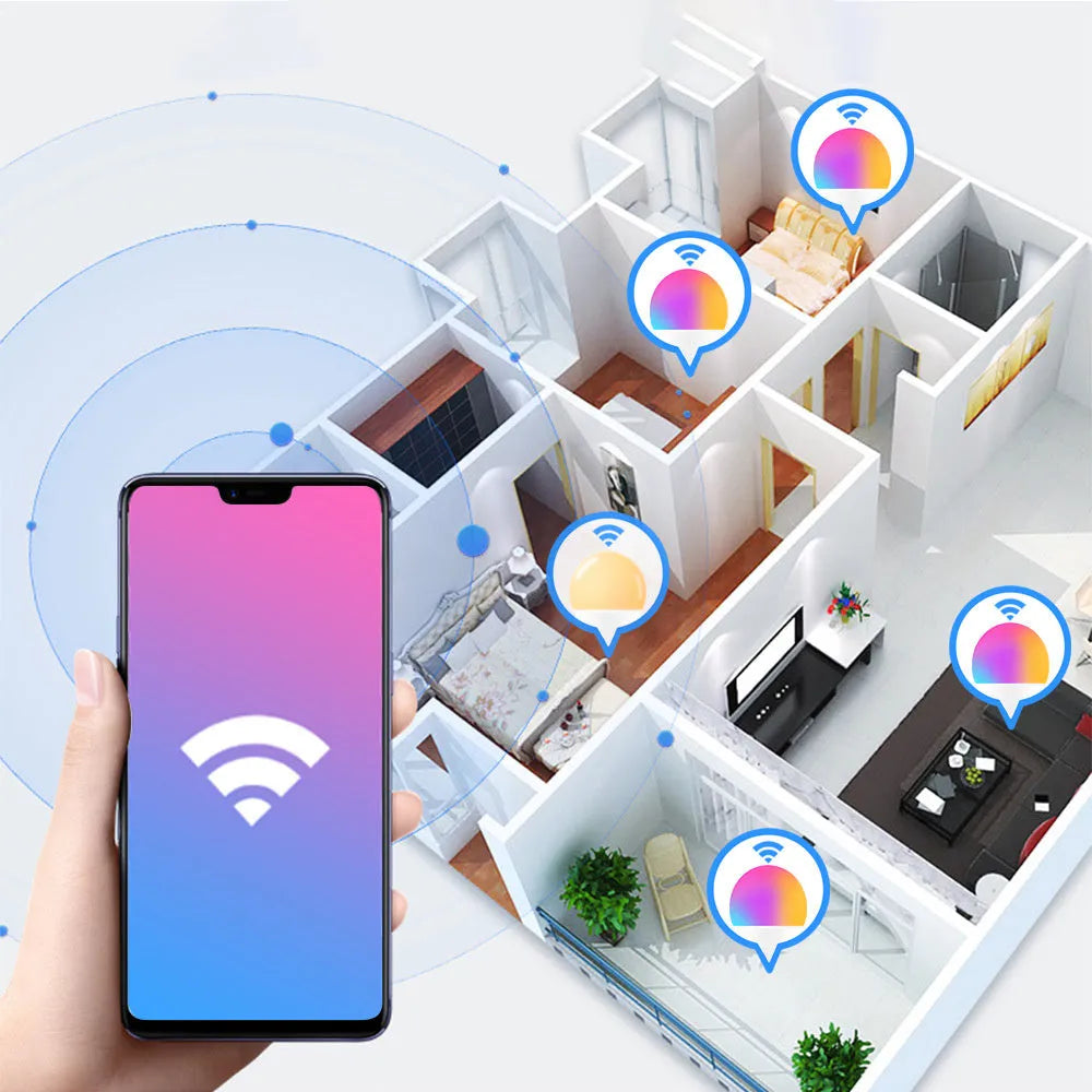 15W smart WiFi LED light bulb with RGB colour and white light modes for E27 and B22 fittings.