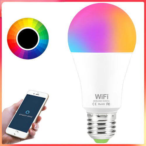 15W smart WiFi LED light bulb with RGB colour and white light modes for E27 and B22 fittings.