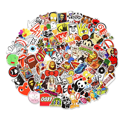 100 mixed graffiti and cartoon stickers, self-adhesive, 6cm to 12cm, for smooth surfaces