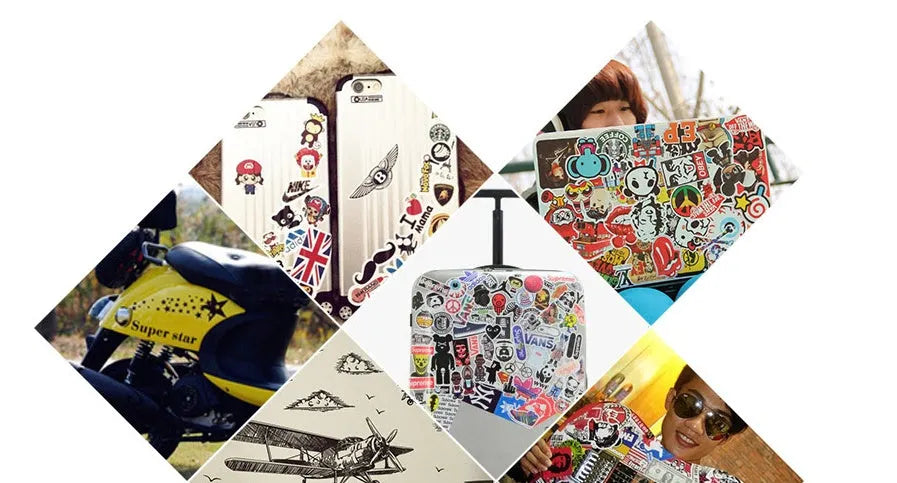 100 mixed graffiti and cartoon stickers, self-adhesive, 6cm to 12cm, for smooth surfaces