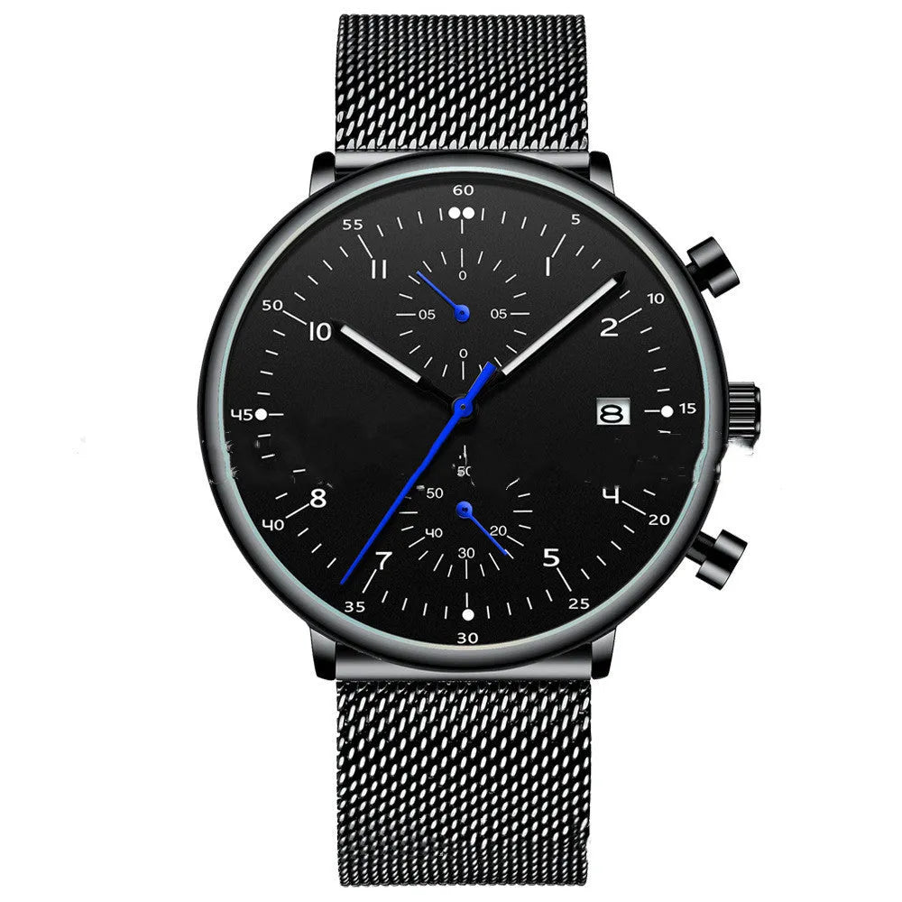 Men's alloy quartz wristwatch with round dial, 30M water resistance, blue and rose colour options