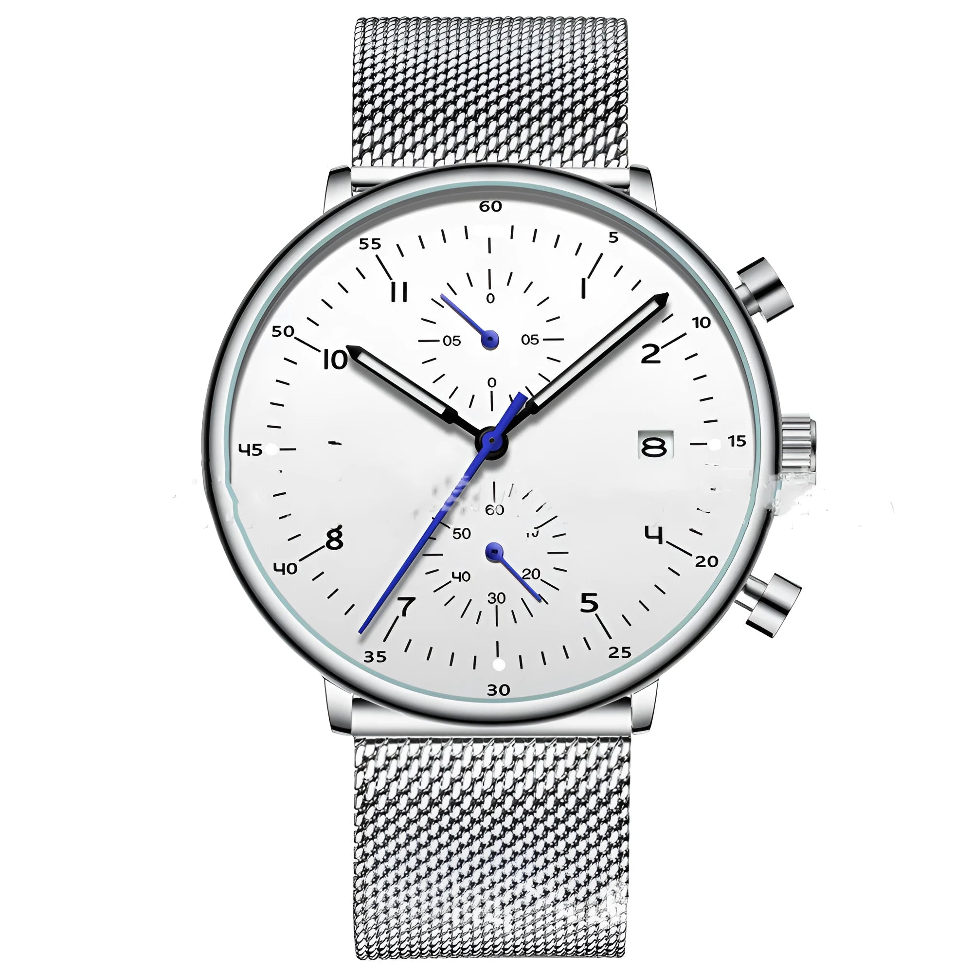Men's alloy quartz wristwatch with round dial, 30M water resistance, blue and rose colour options
