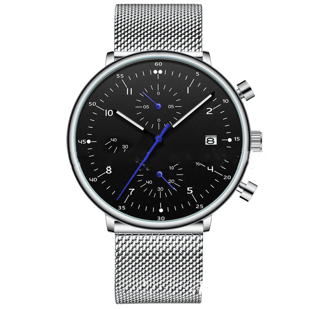 Men's alloy quartz wristwatch with round dial, 30M water resistance, blue and rose colour options