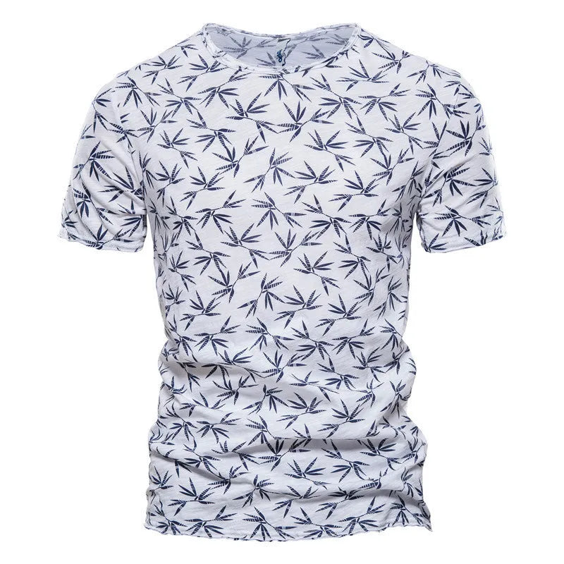 Casual slim-fit cotton T-shirt for men with dot print pattern in white colour