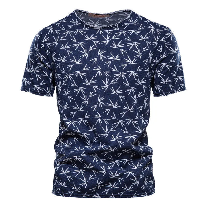 Casual slim-fit cotton T-shirt for men with dot print pattern in white colour