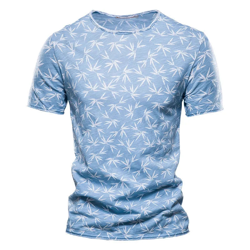 Casual slim-fit cotton T-shirt for men with dot print pattern in white colour