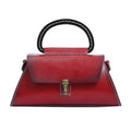 Women's genuine leather handbag with first layer cowhide, plain design, single strap, in yellow-brown, green or red.