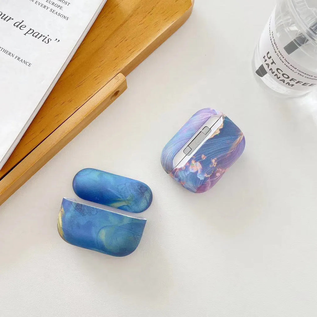 Pink and blue watercolour plastic hard shell protective cases for Apple AirPods Pro and AirPods 1 2.