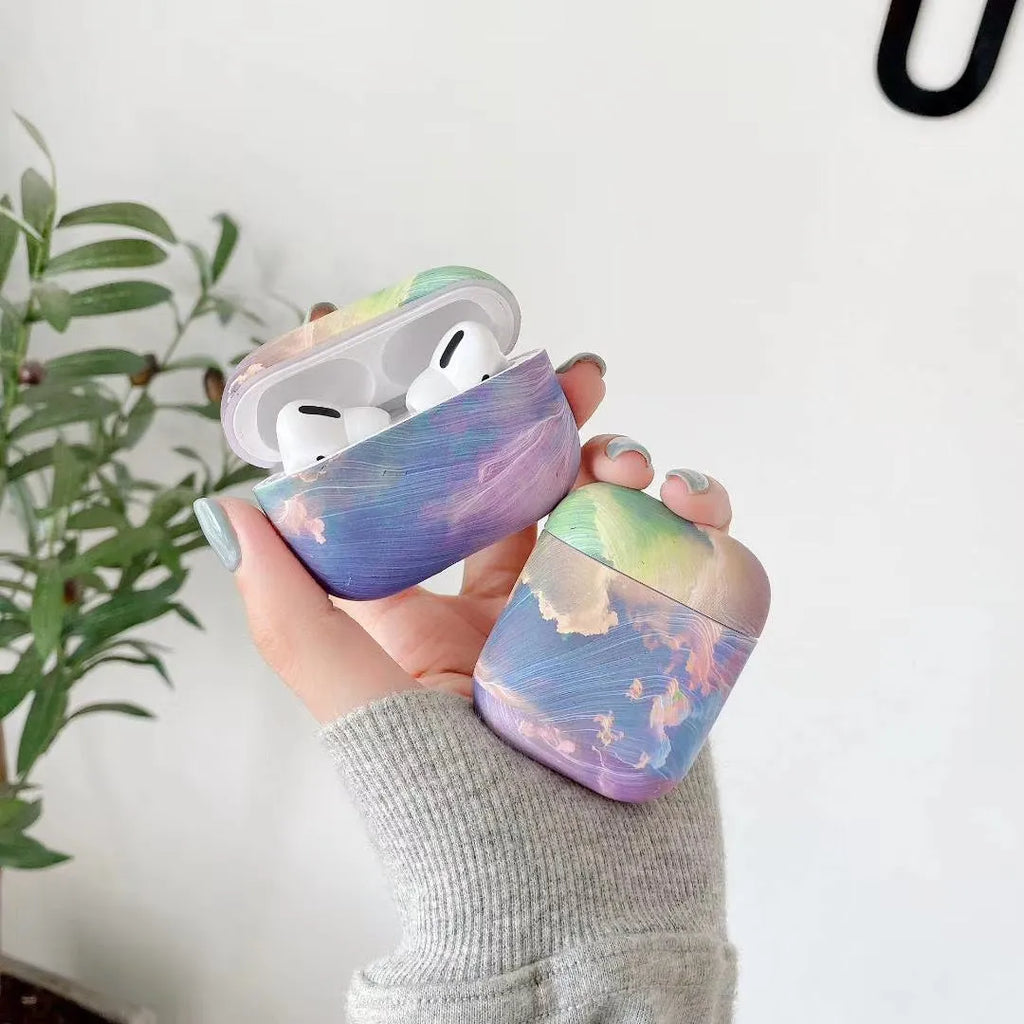 Pink and blue watercolour plastic hard shell protective cases for Apple AirPods Pro and AirPods 1 2.