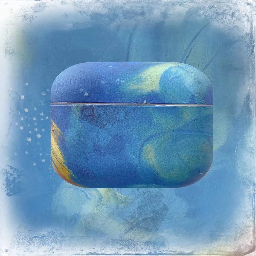 Pink and blue watercolour plastic hard shell protective cases for Apple AirPods Pro and AirPods 1 2.