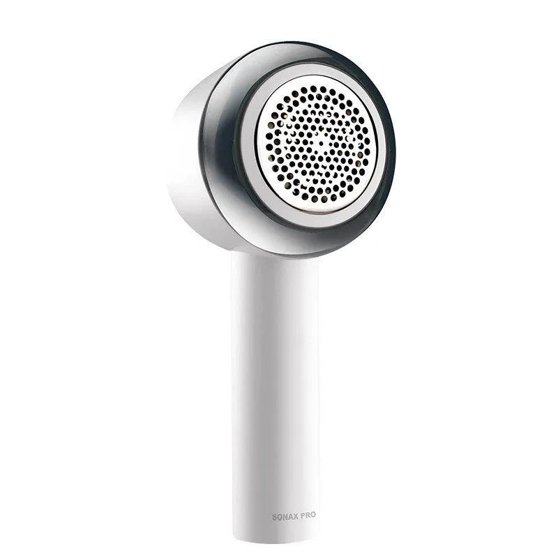 White rechargeable fabric shaver and beater for removing bobbles from jumpers