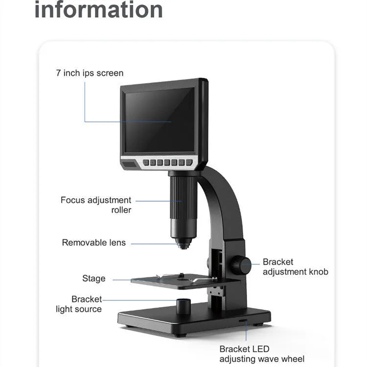 Digital microscope with 7 inch HD screen and dual lenses for 2000 times magnification