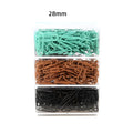 Mint green PVC coated metal paper clips in 28mm and 50mm sizes on white background