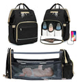 Large shell-shaped polyester mummy bag in black with three shoulder straps and soft handle