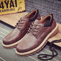 Men's round-toe casual shoes in brown with a plain artificial PU upper and flat rubber sole.
