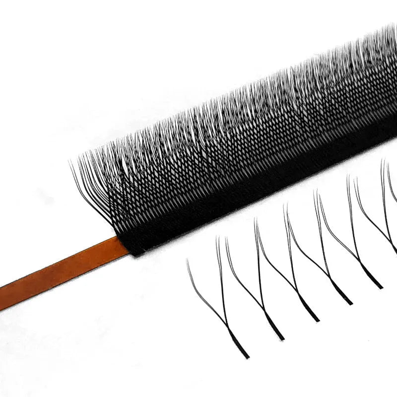 YY semi-finished eyelashes 3D flowering imported fiber lash extensions on a tray with multiple curl and length options