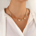 Butterfly necklace in gold or silver alloy with 40cm chain, 5cm extension, and unisex clavicle design.