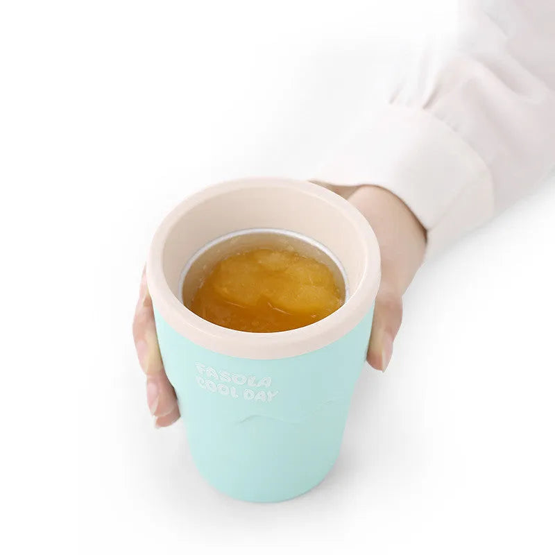 Blue slush ice maker freeze cup on white background, 200ml reusable slush mug for DIY drinks