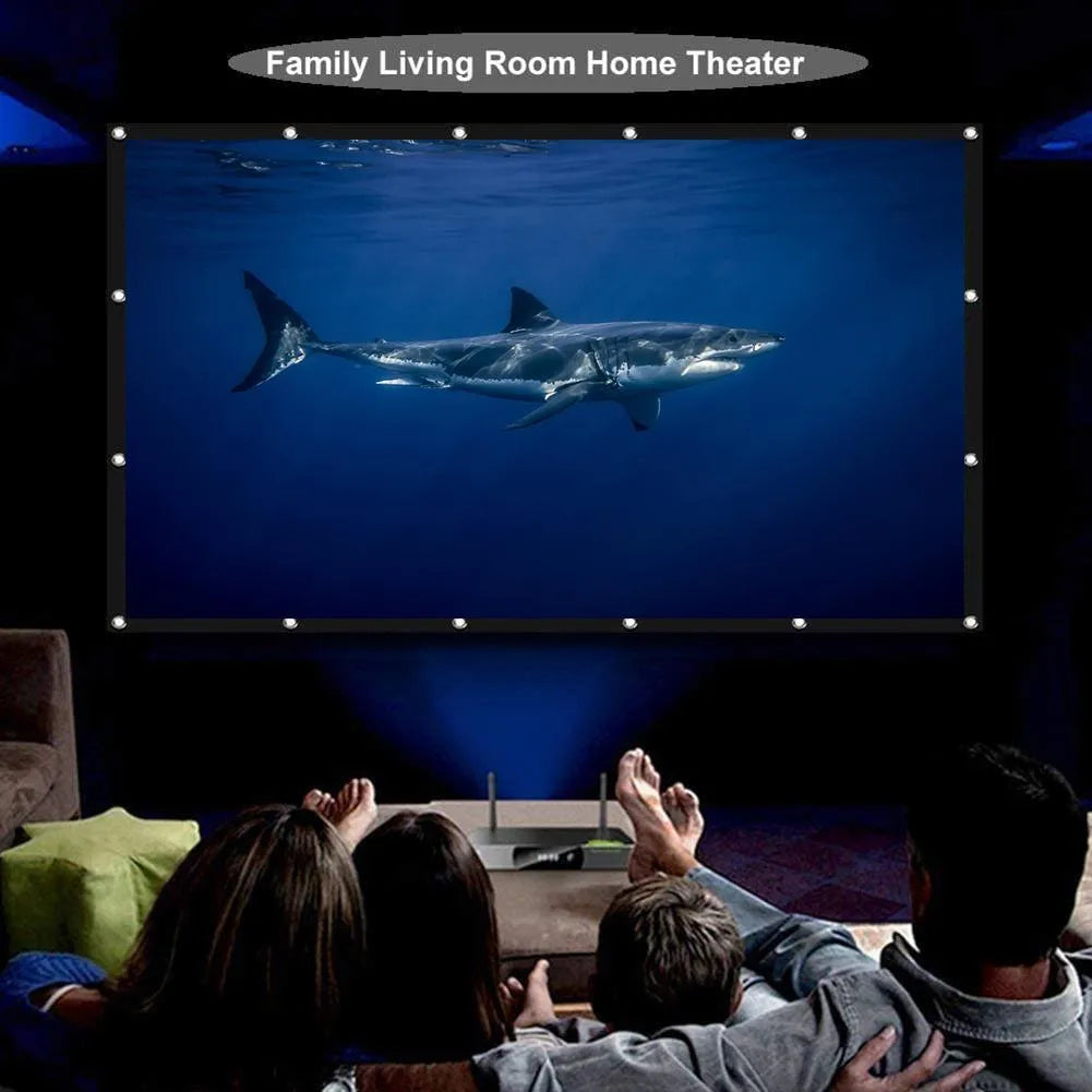 White polyester folding projection screen with 150-inch 4:3 display surface laid flat