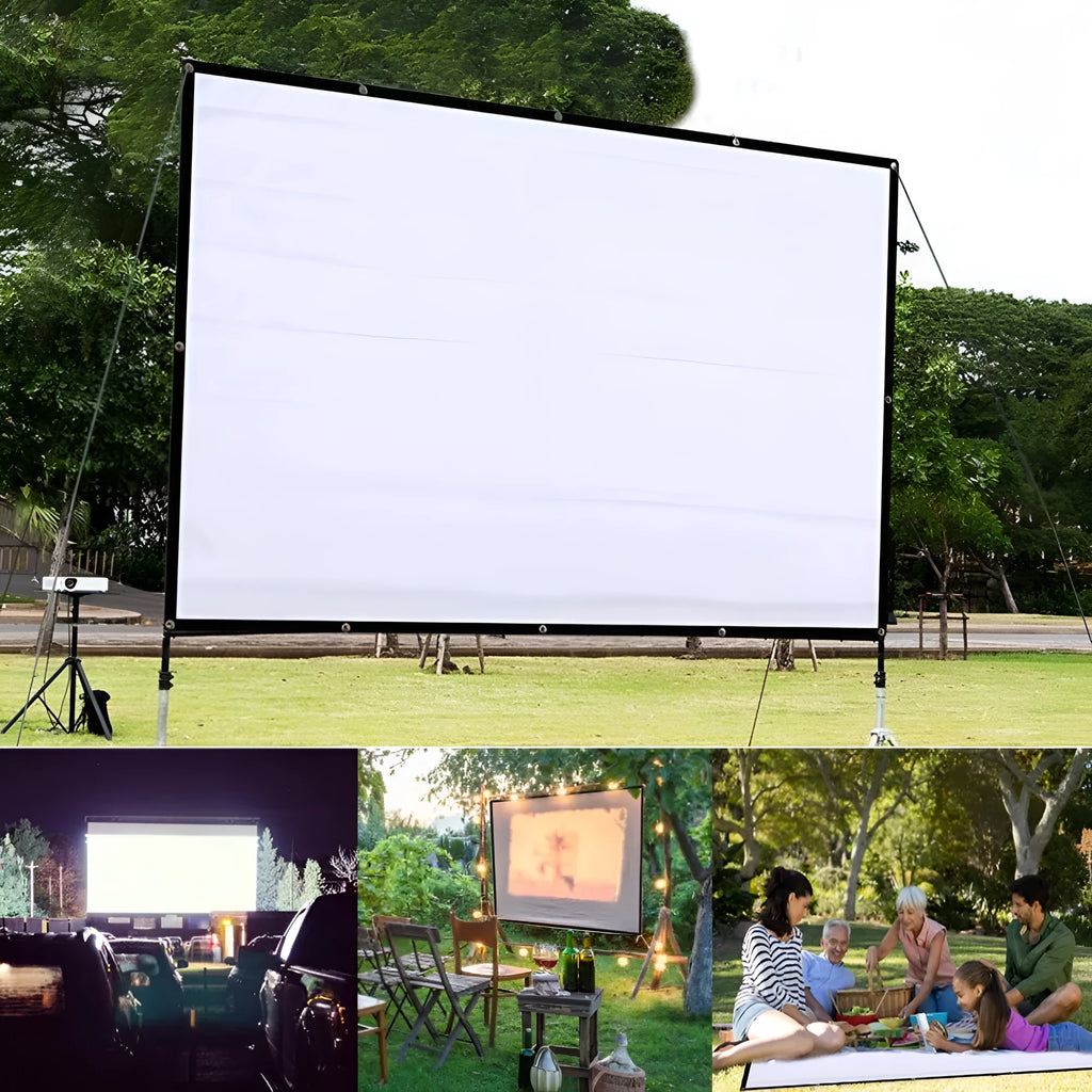 White polyester folding projection screen with 150-inch 4:3 display surface laid flat