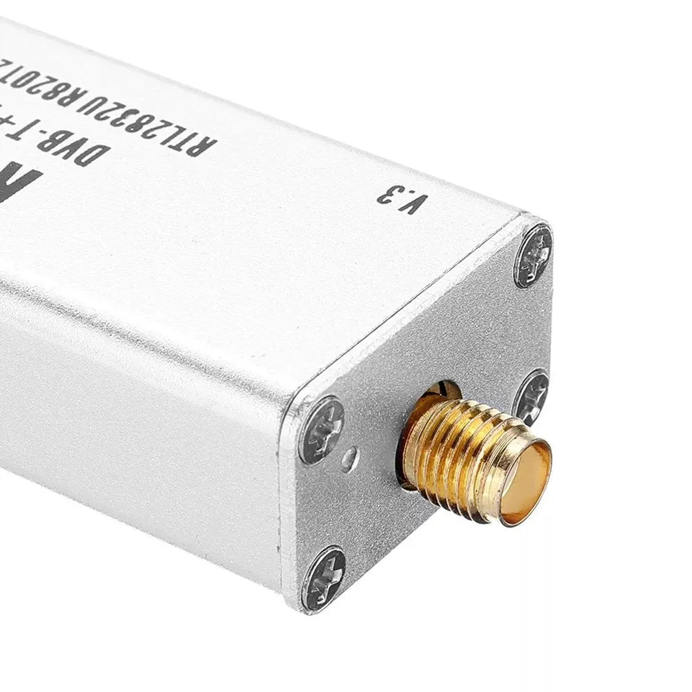 Black metal A300U all-band software radio receiver with gold SMA connector for 25MHz to 1700MHz range.