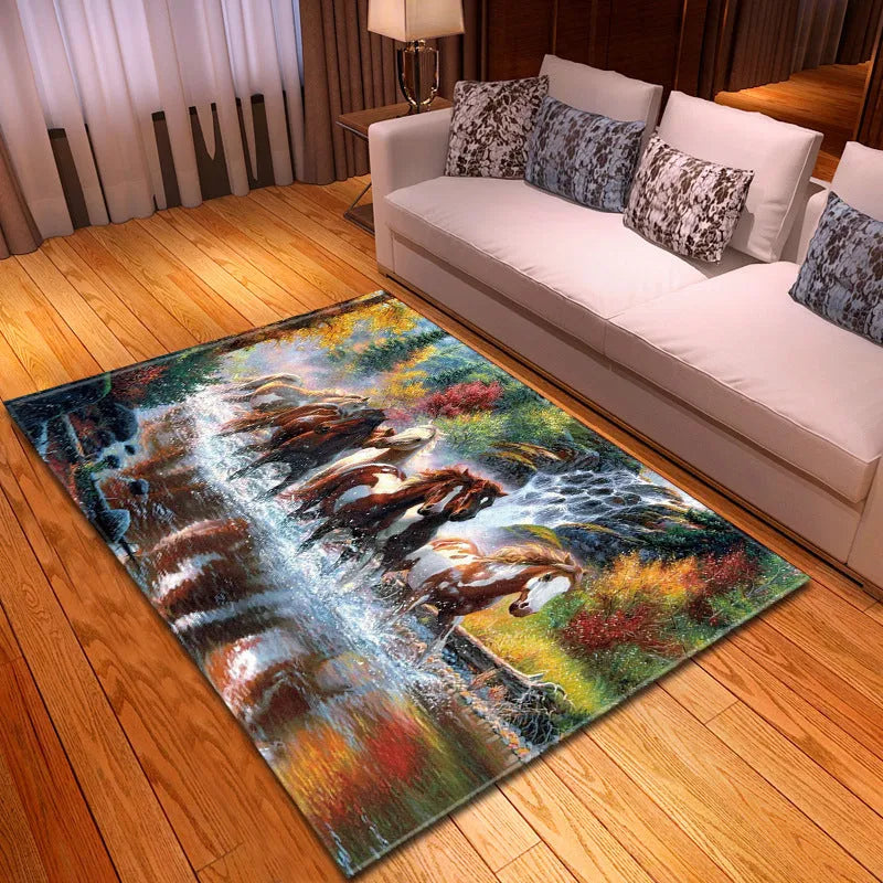 Rectangular 100x150cm polyester fibre household animal rug with cartoon anime pattern, machine washable