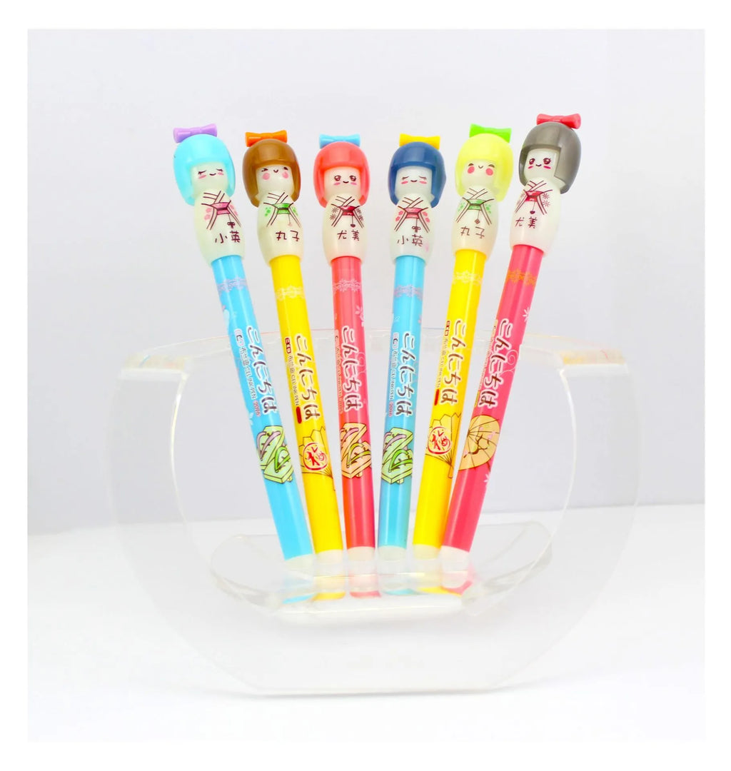 Brandi Japan Doll Gel Pen in black with 0.38mm ink and 152mm total length, 3PCS pack