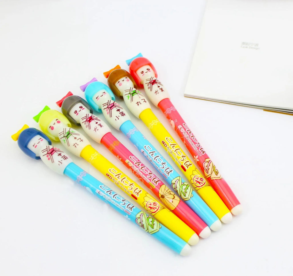 Brandi Japan Doll Gel Pen in black with 0.38mm ink and 152mm total length, 3PCS pack