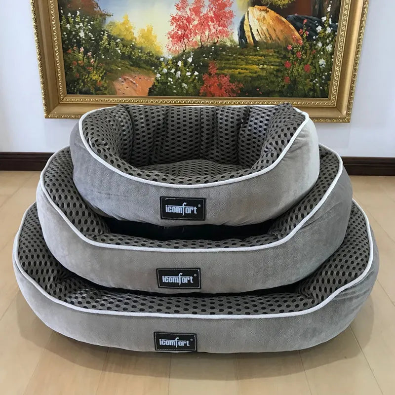 Summer cool pet kennel for dogs and cats, brown cotton filling, mesh options, available in multiple colours and sizes.