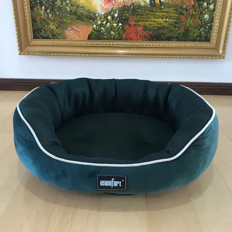 Summer cool pet kennel for dogs and cats, brown cotton filling, mesh options, available in multiple colours and sizes.