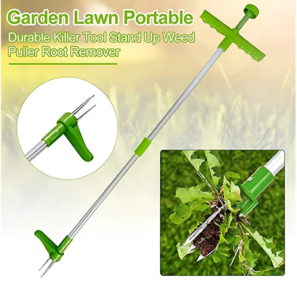 Aluminium handle manual weed puller garden tool on soil