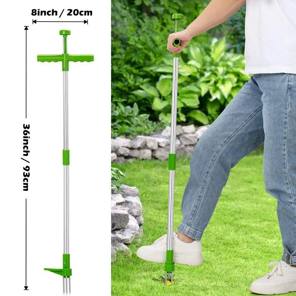 Aluminium handle manual weed puller garden tool on soil