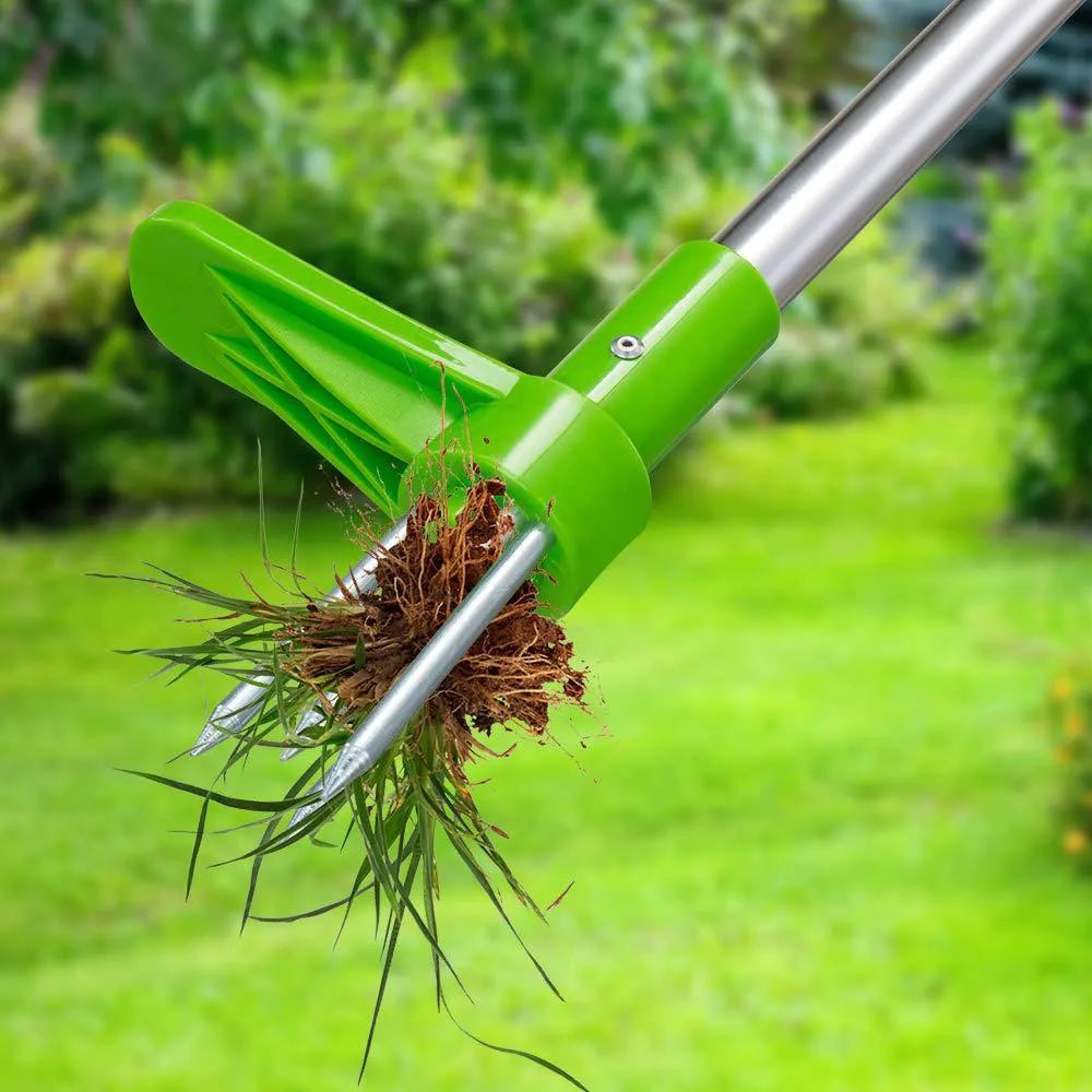 Aluminium handle manual weed puller garden tool on soil
