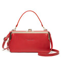 Horizontal Korean ladies messenger mini clutch in PU leather, showing zipper buckle and car suture detail.