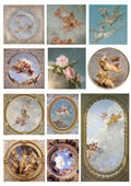 European angel mural character sticker sheets showing 4-9cm designs in photo colour