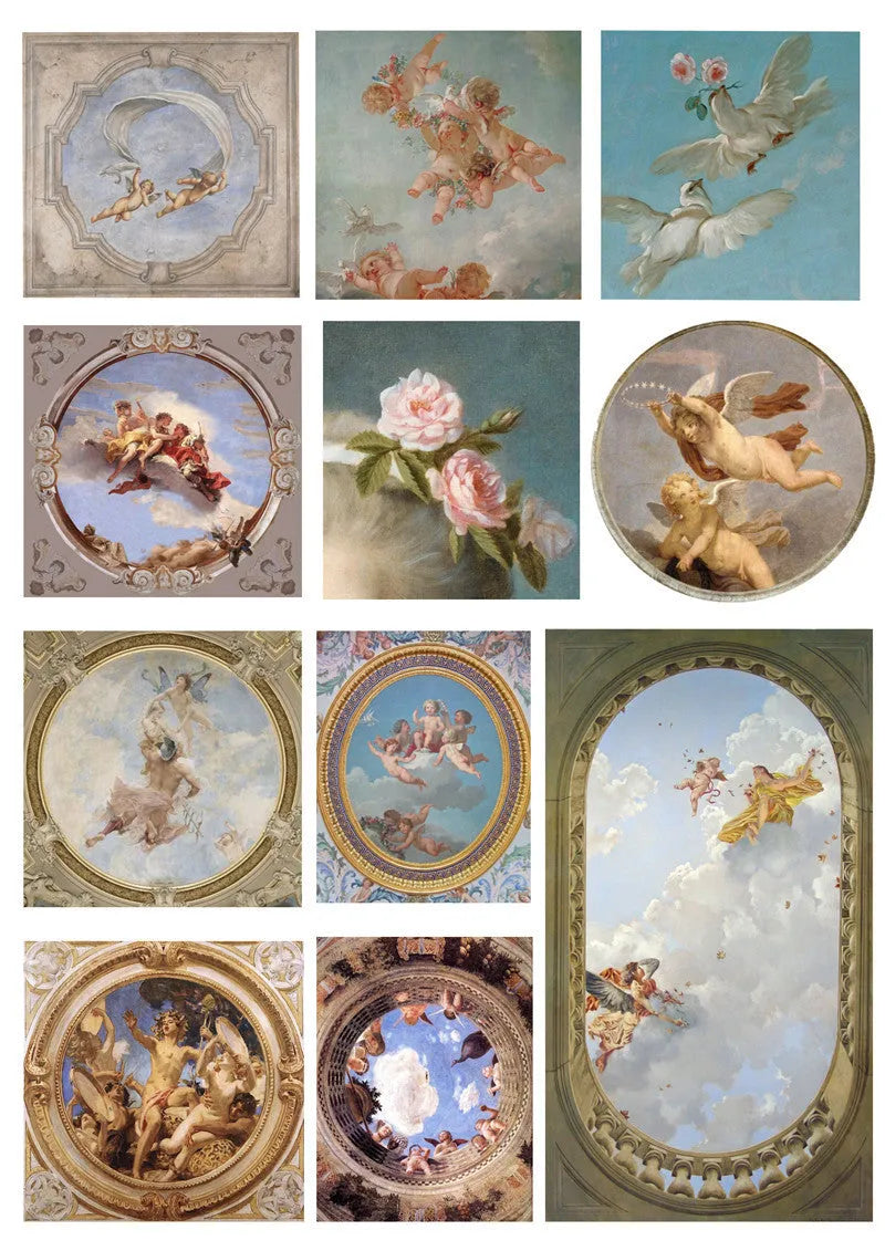 European angel mural character sticker sheets showing 4-9cm designs in photo colour