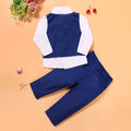 Blue boys' 3-piece smart casual suit with turtleneck, vest, trousers, and tie for toddlers