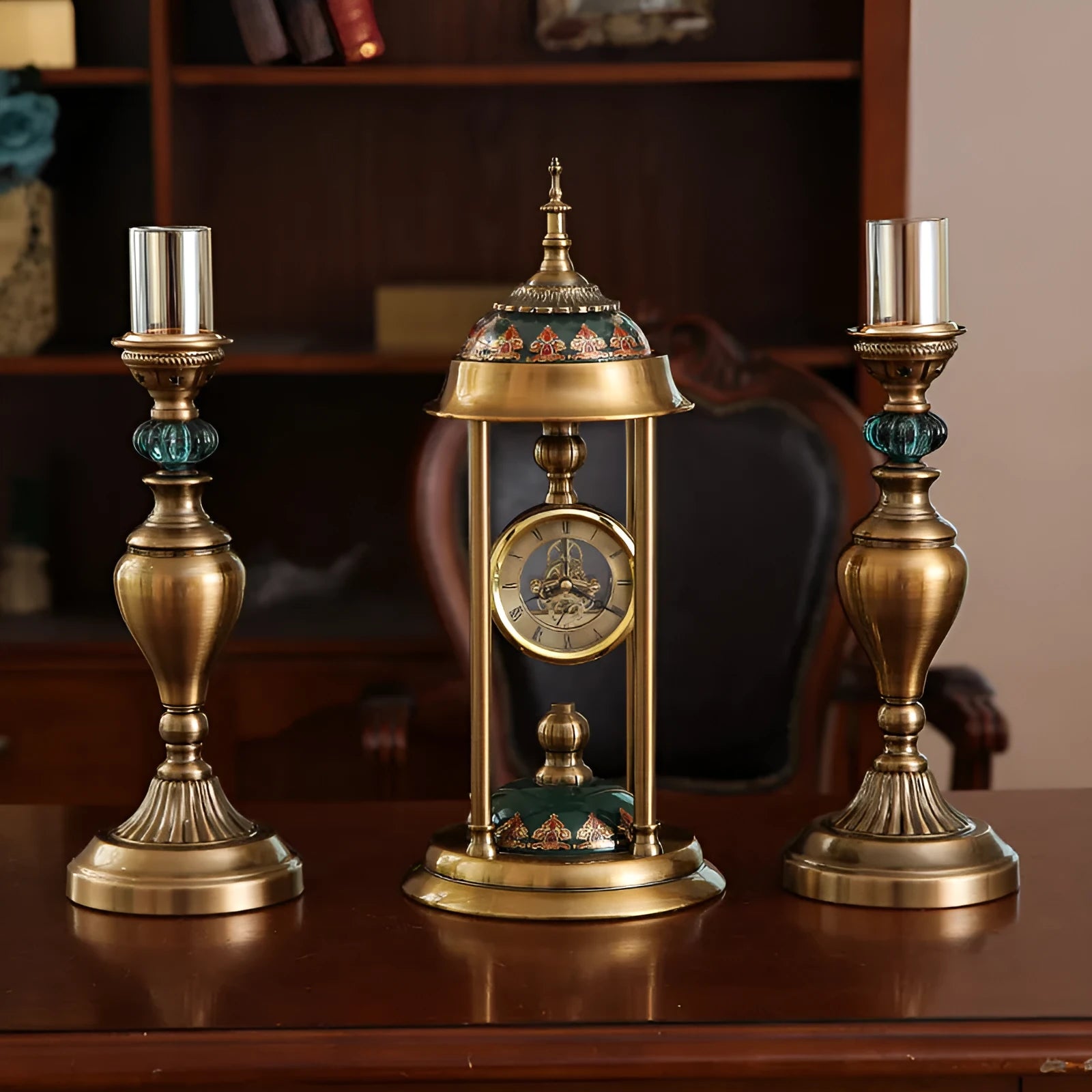 Nordic rectangular metal pendulum clock ornament with analogue and LCD displays