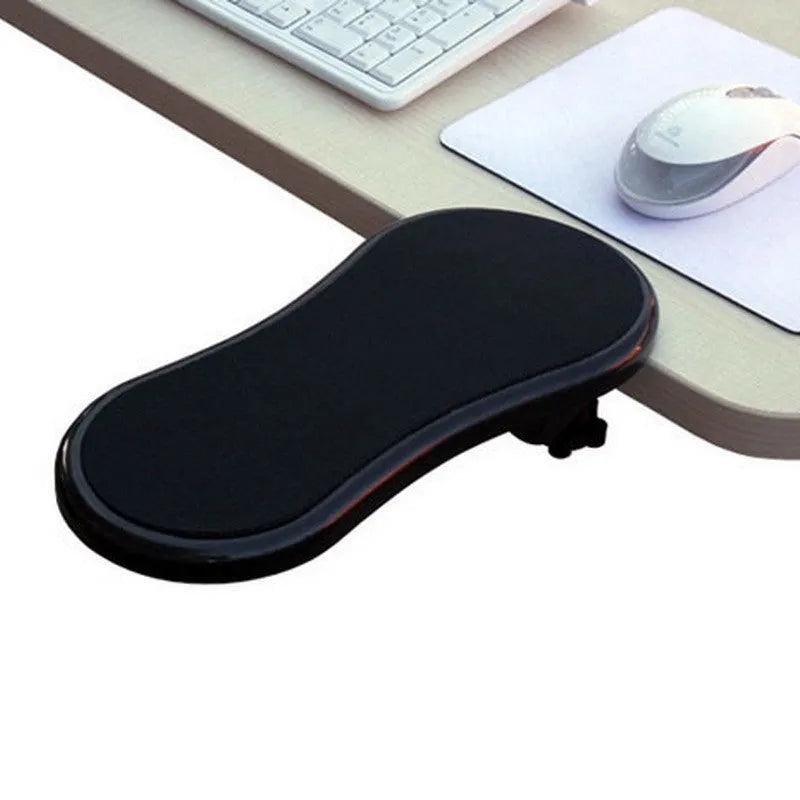 Small black rotating computer mouse wrist pad bracket showing 180-degree adjustment capability