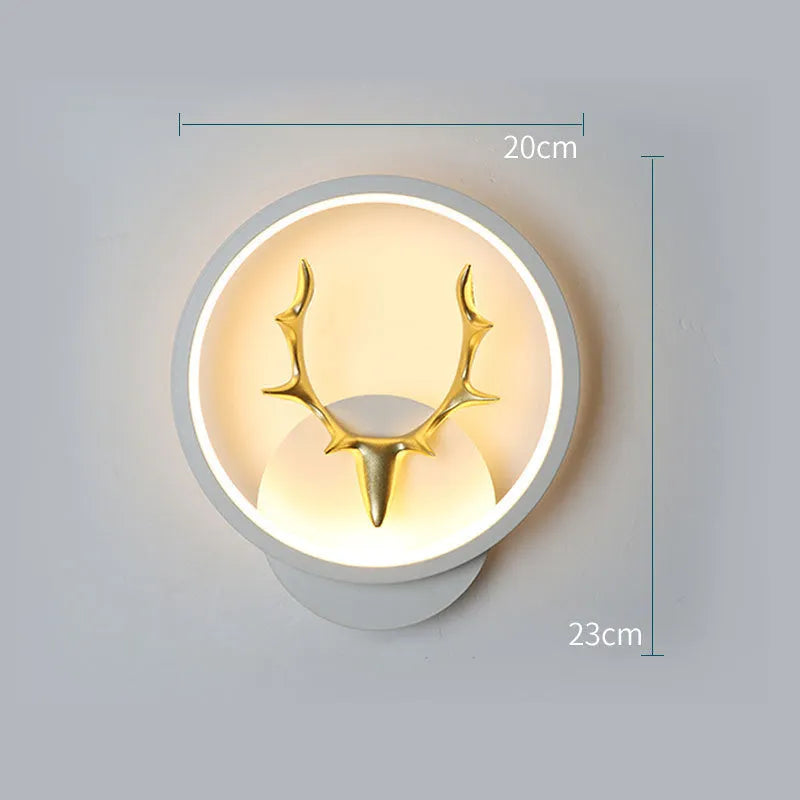 Deer antler wall lamp with remote control in round white or diamond black designs