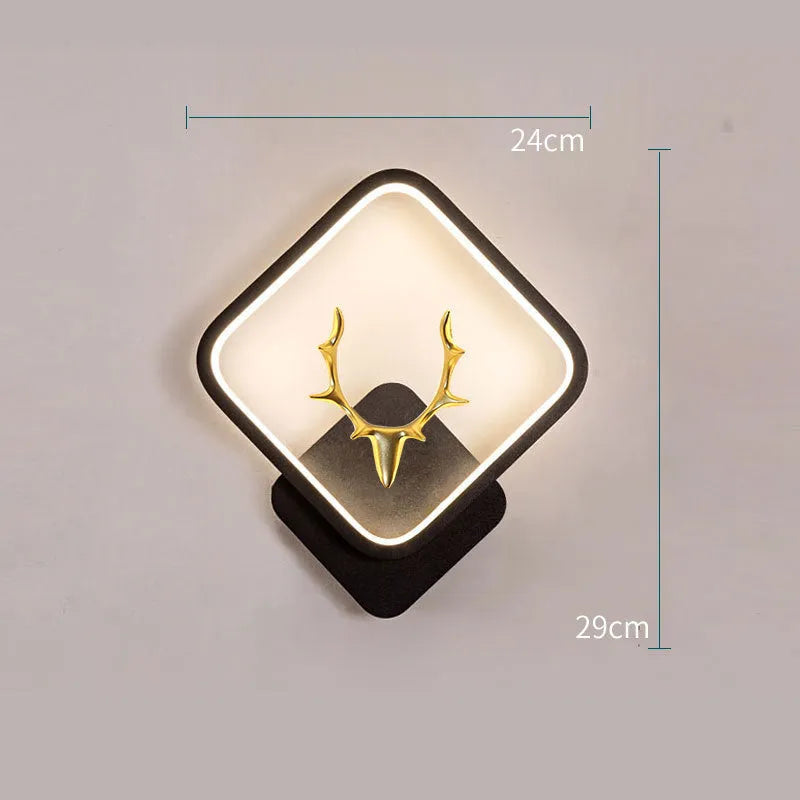 Deer antler wall lamp with remote control in round white or diamond black designs