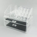 Clear foldable acrylic storage box for makeup organisation, shown empty with dimensions 240mm by 150mm by 190mm