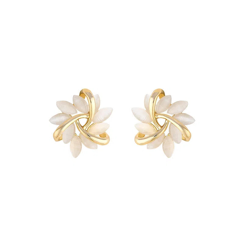 Silver cat's eye opal square triangle geometry stud earrings for children