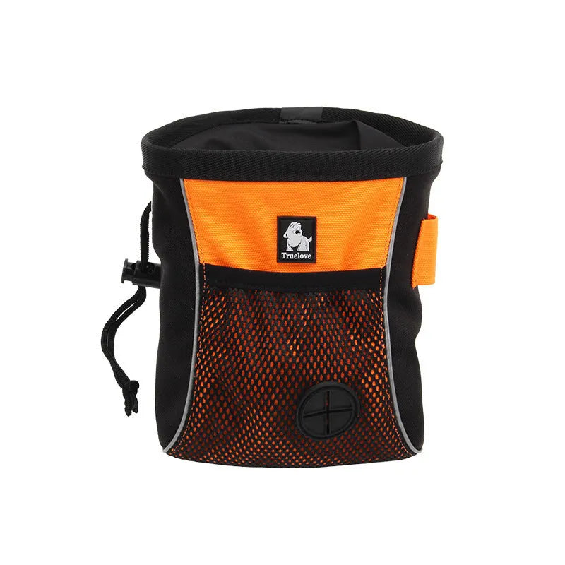Waterproof dog training waist bag in green with removable compartment showing size dimensions